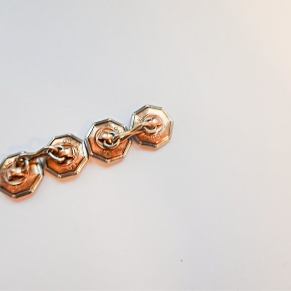 1920's Mother of Pearl Yellow Platinum Clad  Gold Filled Cufflinks - Picture 2 of 2